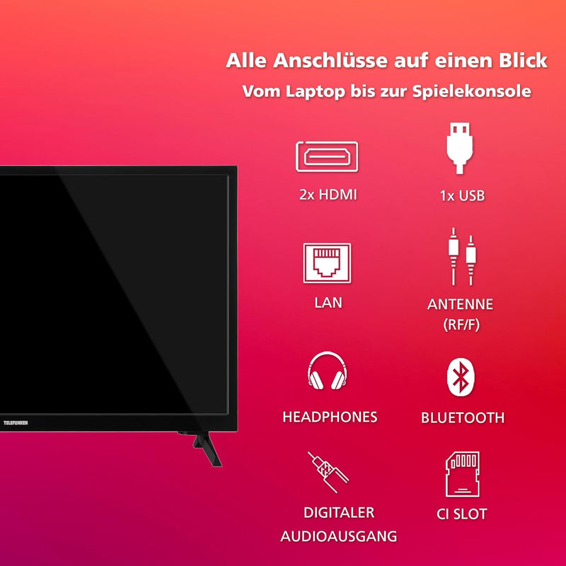 Telefunken Fernseher 24 Zoll Smart TV powered by TiVo (HD-ready, HDR, Triple-Tuner, 6 Monate HD+ ink