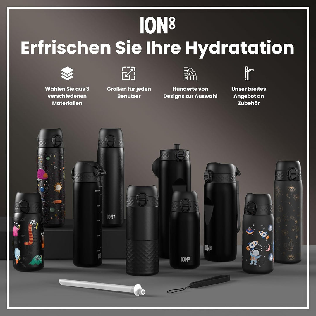 Ion8 Stahl-Trinkflasche, 600 ml, Auslaufsicher, Einhandöffnung, Sichere Verriegelung, Spülmaschinenf