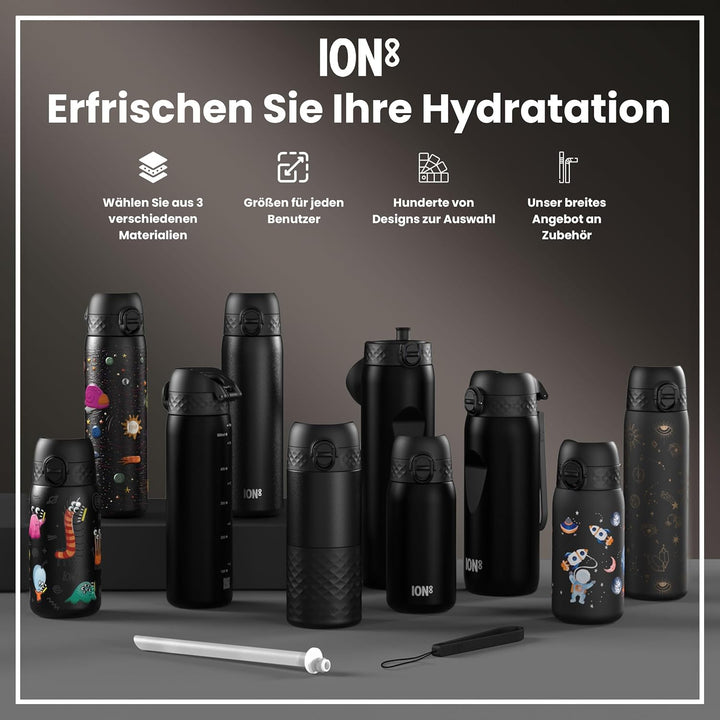 Ion8 Stahl-Trinkflasche, 600 ml, Auslaufsicher, Einhandöffnung, Sichere Verriegelung, Spülmaschinenf