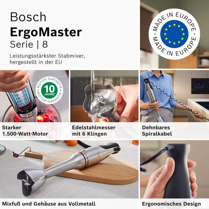 Bosch Stabmixer, Mixbecher, Universalzerkleinerer, Doppelschneebesen, Edelstahl Klingen, spülmaschin