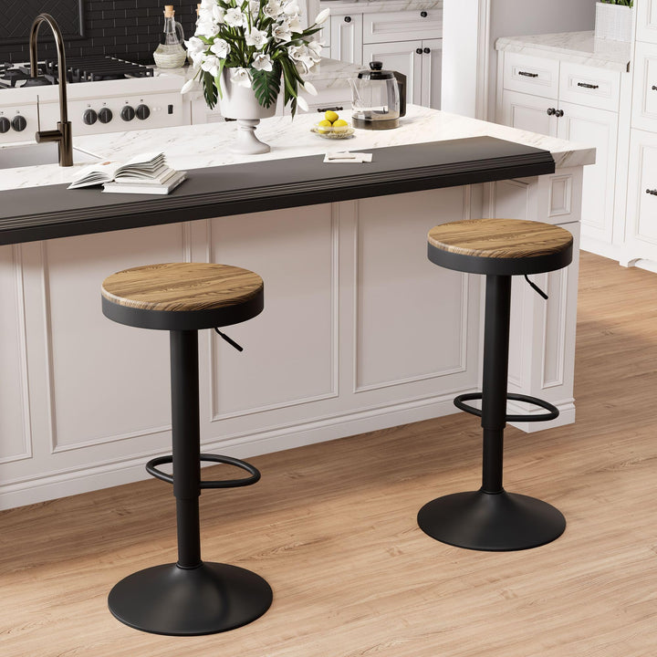 YOUNIKE Barhocker 2er Set Schwarz Holz Barstuhl Höhenverstellbar Schwenkbar Tresenhocker Küchenstühl