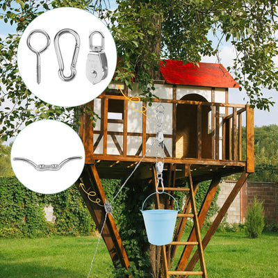 Jeinbuil Flaschenzug Kinder, Gartenspielzeug mit Metalleimer Spielturm Zubehör Spielhaus Outdoor Zub