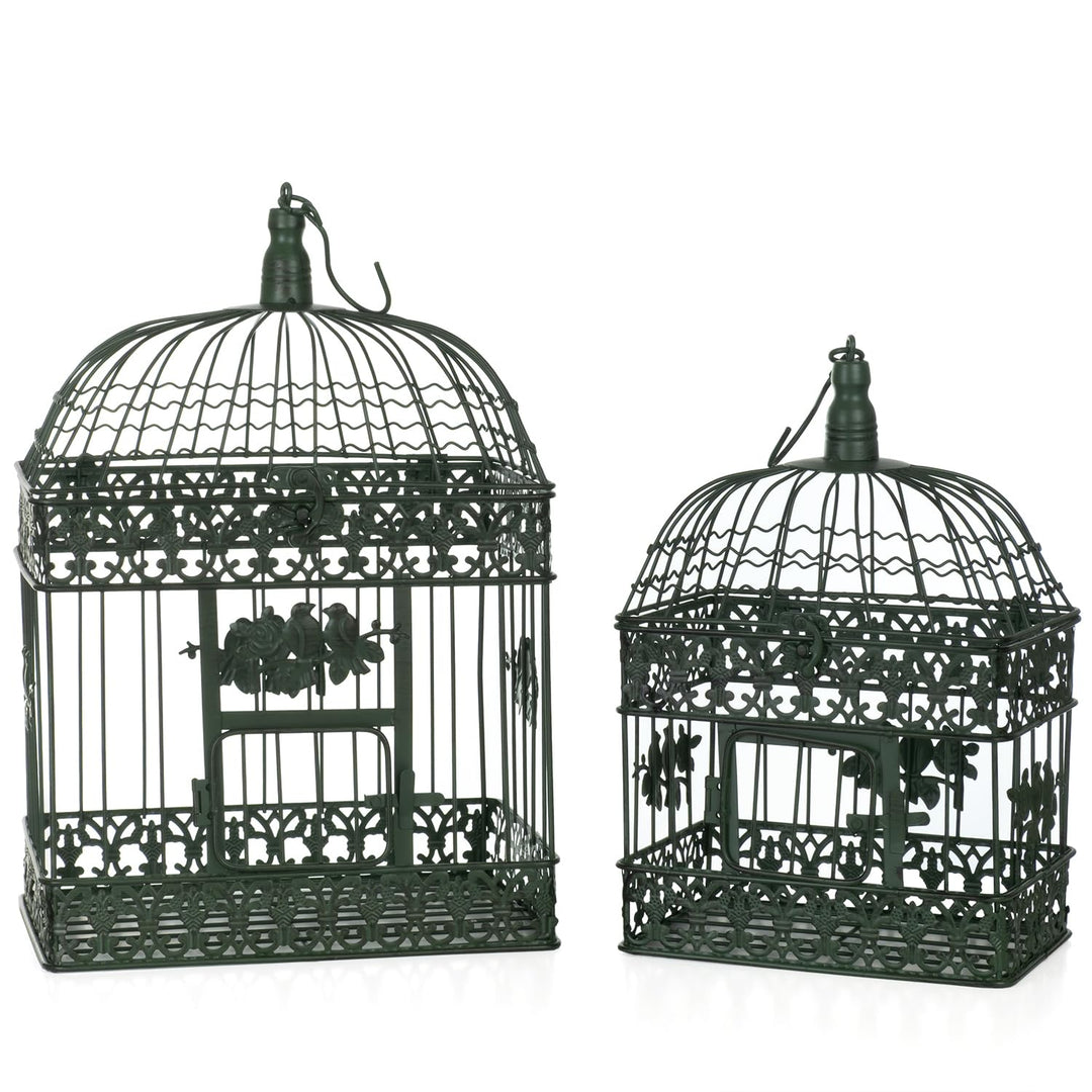 Moritz 2er Set Dekokäfige Metall altgrün Vintage Vogelkäfig Hängedeko Shabby Chic Garten Deko Käfige