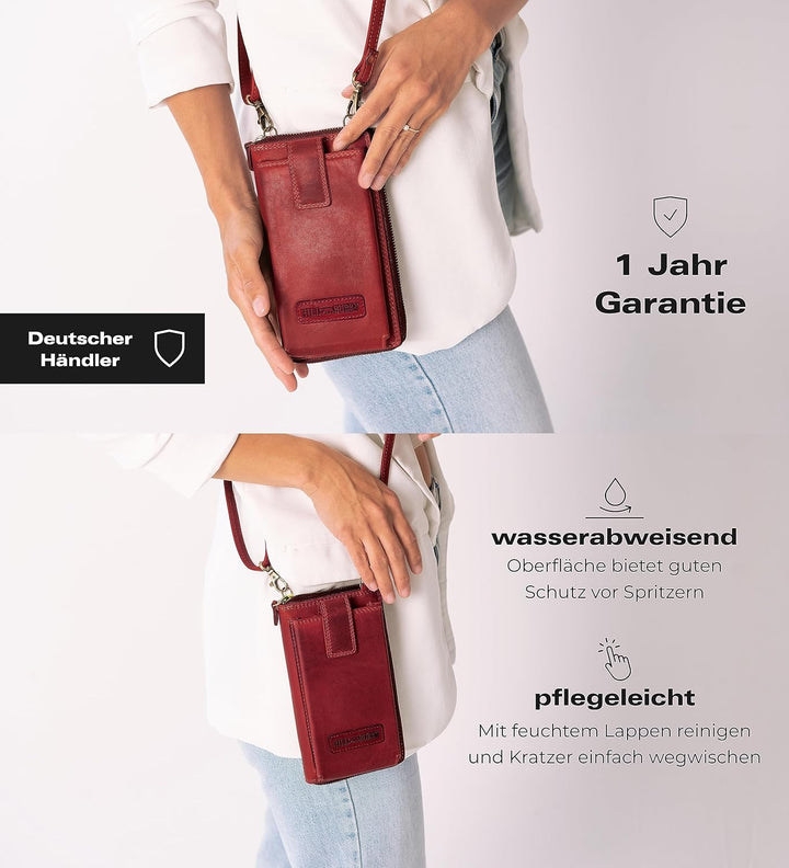 Hill Burry Echtleder Handy Portemonnaie Rinara I Geldbörse | Umhängetasche | Handy Wallet hochwertig