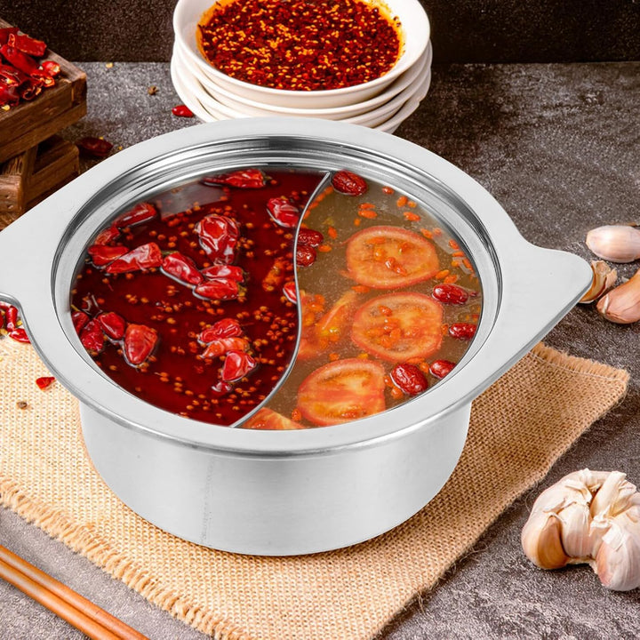 Edelstahl Hot Pot mit Zwei Kammern Kleiner Vielseitiger Suppentopf für Restaurant und Haushalt Schne