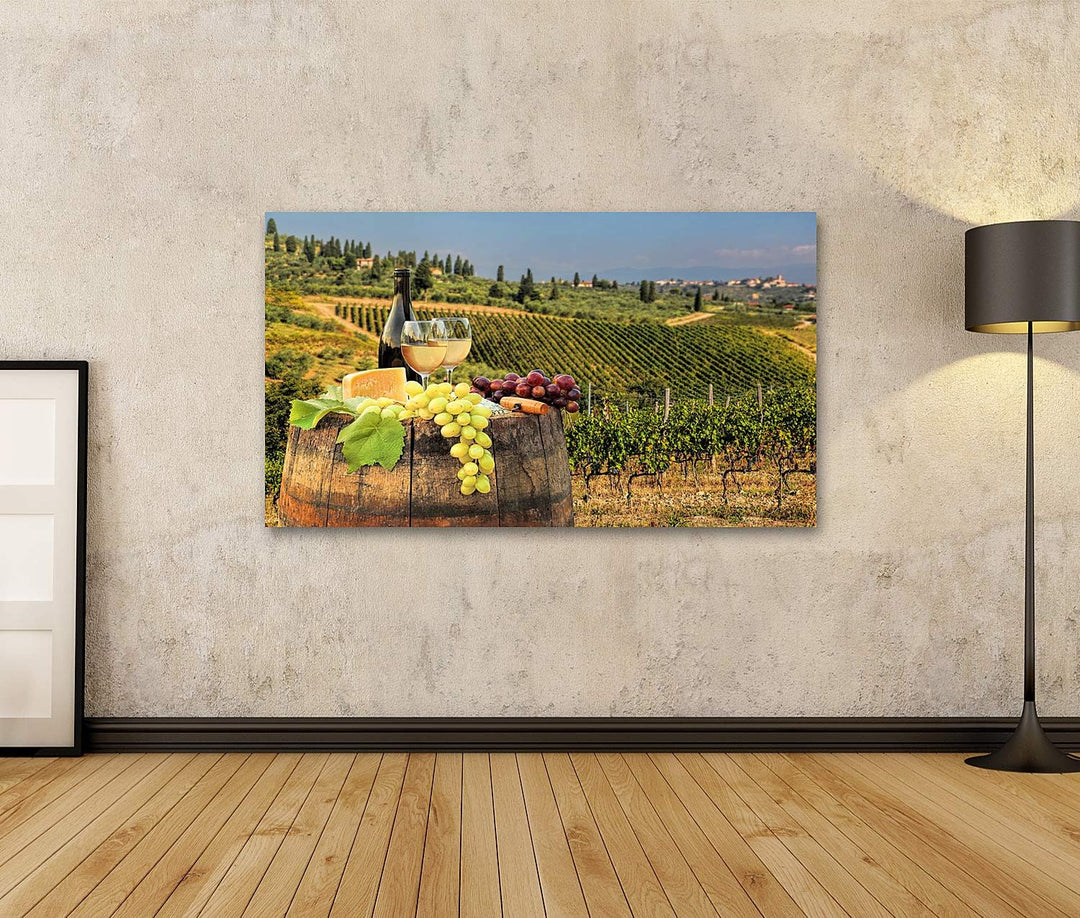 islandburner Bild auf Leinwand Weisswein Mit Fass Auf Weinberg In Chianti Toskana Italien Bilder Wan