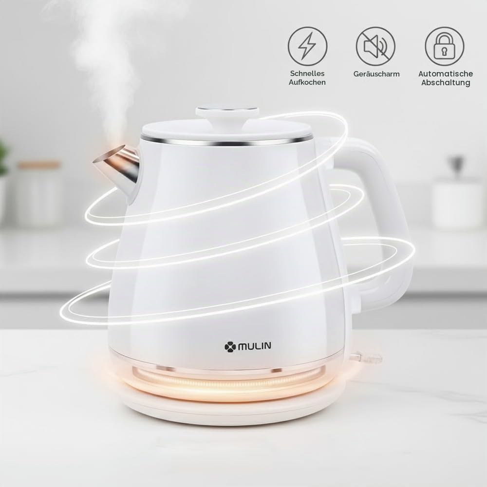 MULIN wasserkocher retro, Elektrischer Wasserkocher mit 360° Basis, 1,8 L Kapazität, 2200 W, Schnell