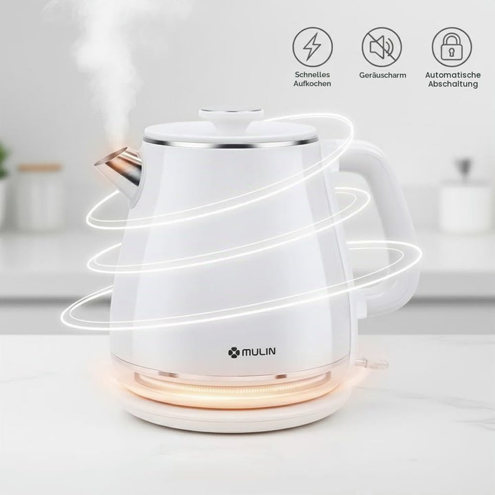MULIN wasserkocher retro, Elektrischer Wasserkocher mit 360° Basis, 1,8 L Kapazität, 2200 W, Schnell