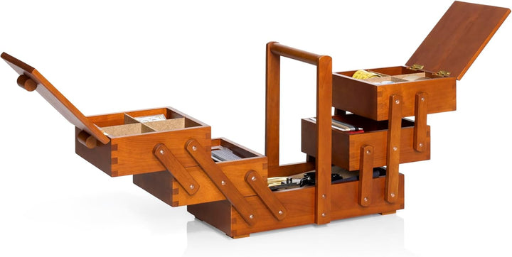 Prym 612549 Nähkasten/Nähkästchen aus dunklem Holz, M Braun