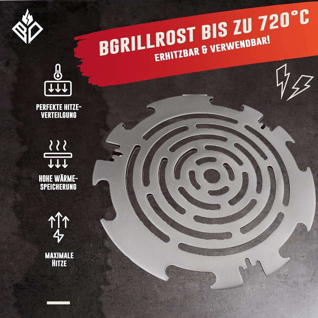 Becker Design® Grillrost & Grilleinsatz für Feuerplatte ⌀ 20cm (MADE IN EUROPE) Silber - Grillaufsat