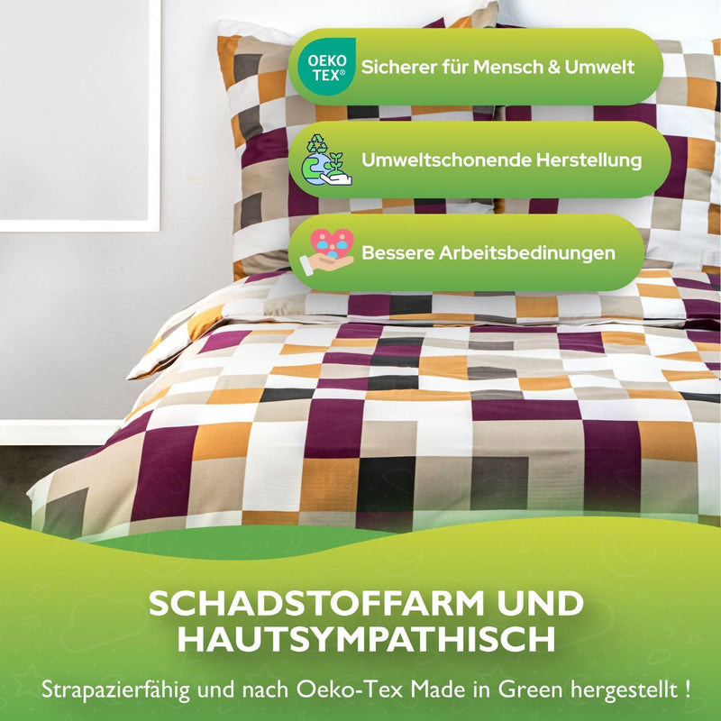 etérea Microfaser Bettwäsche 200x200 cm + 2Stk 80x80 cm - Ganzjahres Bettwäsche Bettbezug Chars Kari