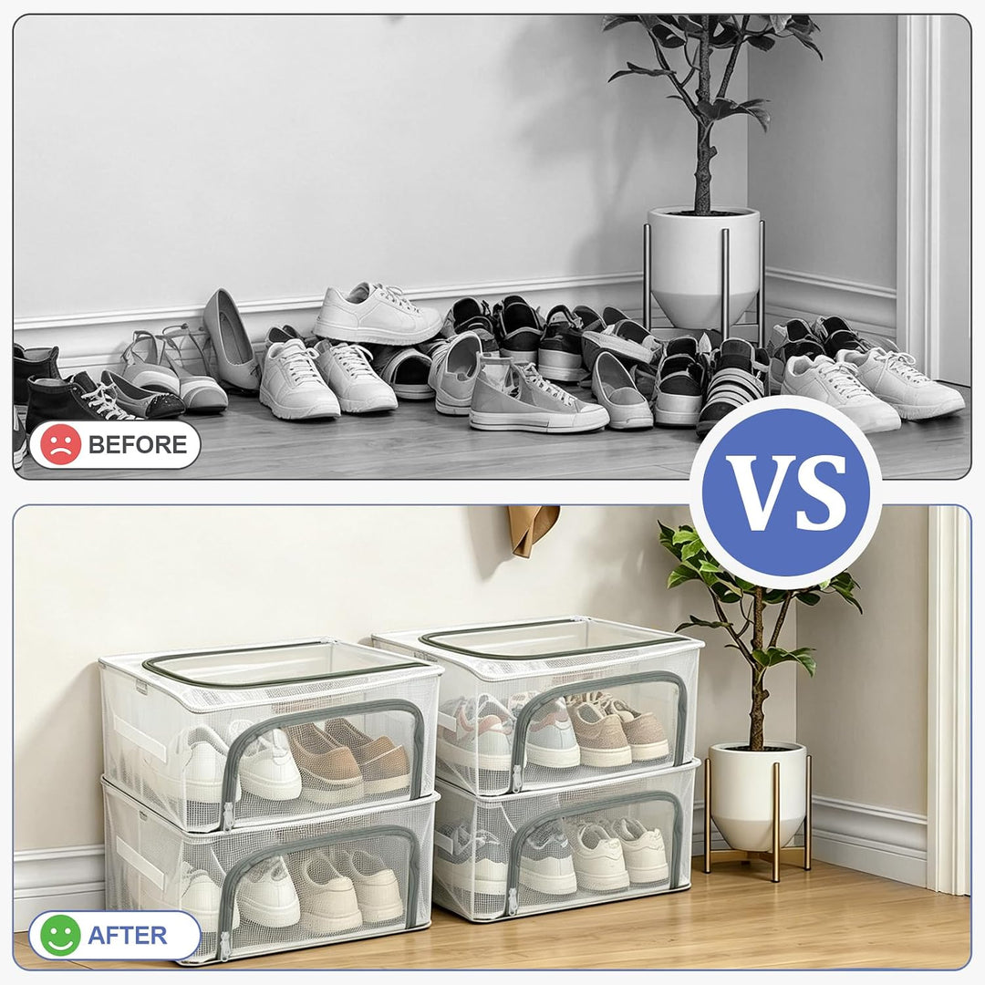 Schuh Aufbewahrungsbox mit klarem Fenster, klappbare Schuh Organizer Container mit Stahlrahmen, stau