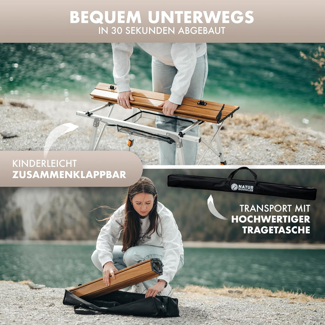 NATURBUMMLER ® Campingtisch klappbar [höhenverstellbar inkl Anti-Rost Schutz] federleicht in Gr. M &