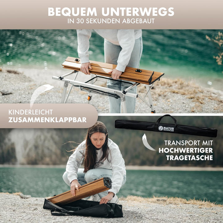 NATURBUMMLER ® Campingtisch klappbar [höhenverstellbar inkl Anti-Rost Schutz] federleicht in Gr. M &