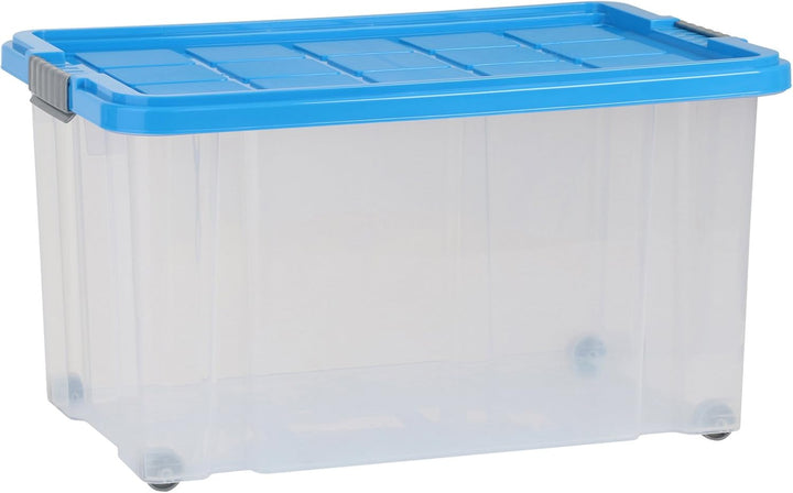 axentia Aufbewahrungsbox mit Rollen &amp; Deckel, Stapelbox aus Kunststoff 55 Liter, Eurobox transparent