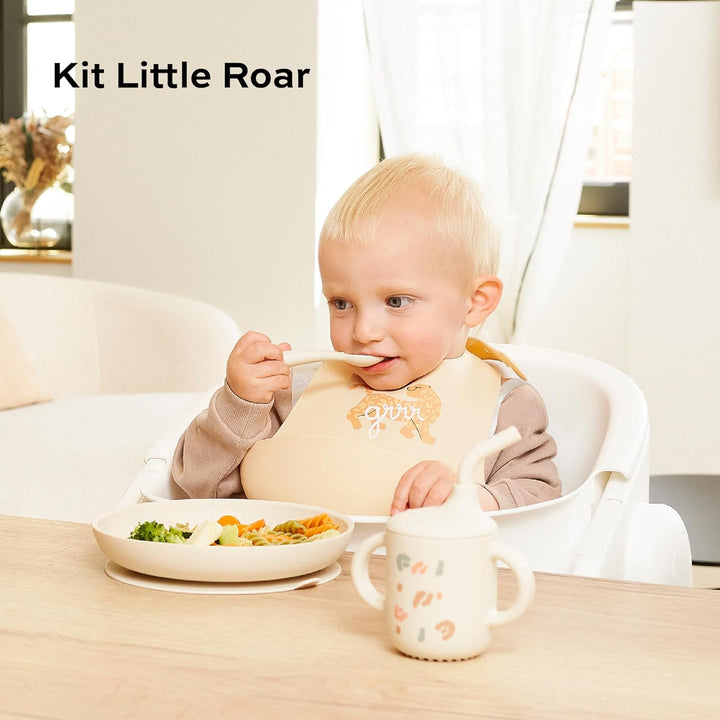 Babymoov Baby Geschirrset Little Roar - ab 9 Monate - 3er Set Silikon, Trinklernbecher, Teller mit S