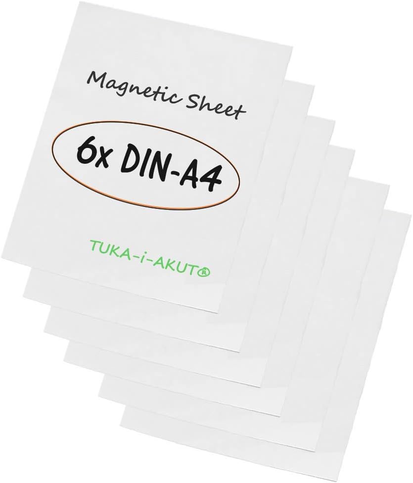 TUKA-i-AKUT 6x A4 Magnetfolie zum Beschriften und Zuschneiden, Flexibel Magnet Tafelfolie Magnetplät