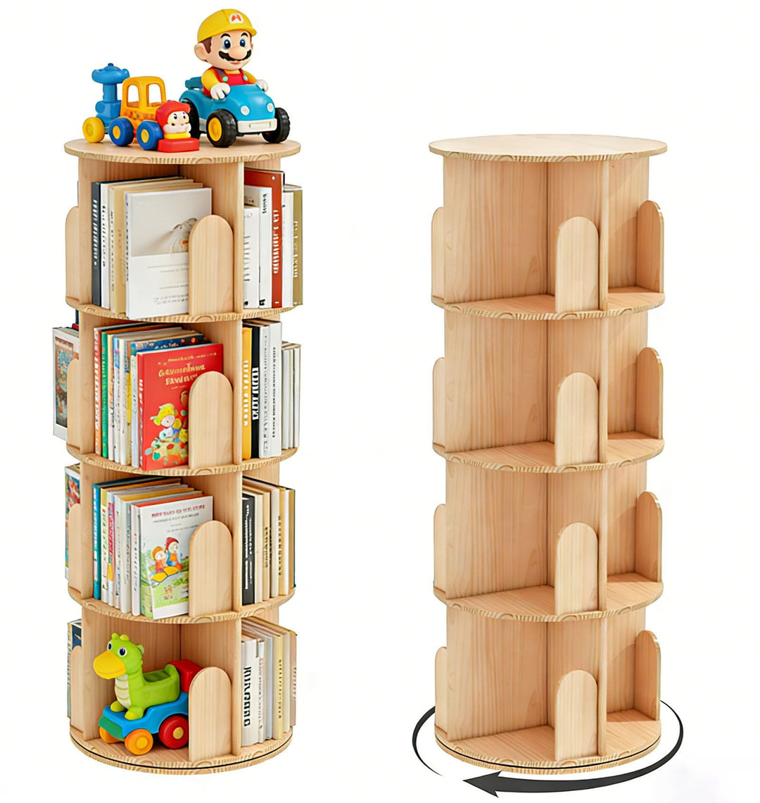 Bücherregal Kinder, 360° Drehbares Bücherregal mit 4 Ebenen, Drehregal Spielzeugregal, Multifunktion