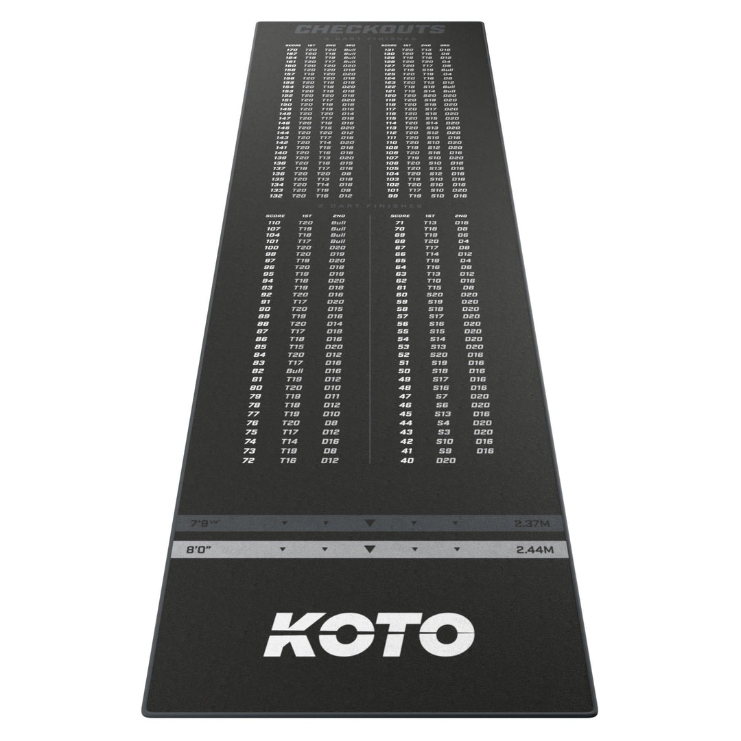 KOTO - Dartteppich Carpet Checkout Grau, 285x80cm Dartmatte, Schutz Bodens & Dartpfeile, Mit Score-I