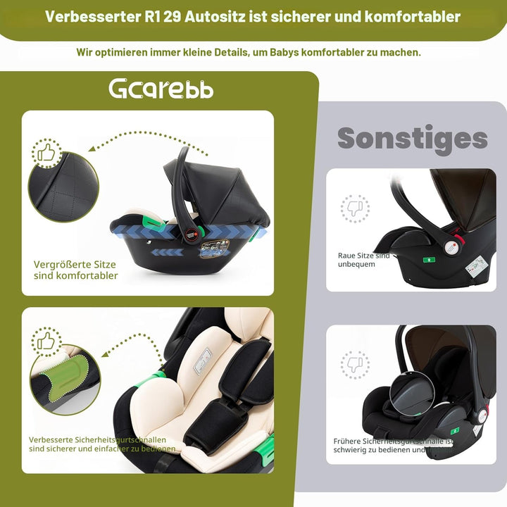 Gcarebb PU Leder 3 in 1 Kinderwagen, Buggy Mit Auto Babyschale, Mit Einem Klick Zusammenklappbarer T
