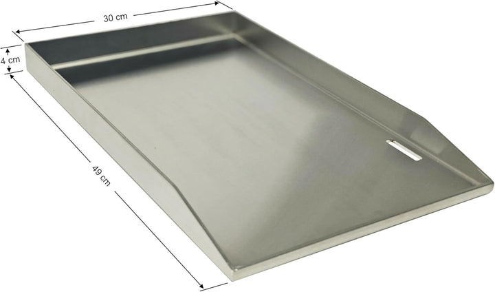 GEDA Grill Plancha Grillplatte Edelstahl Set, massiv 4mm, rostfrei, 49x 30x 4cm – mit 2-tlg. Grillsp