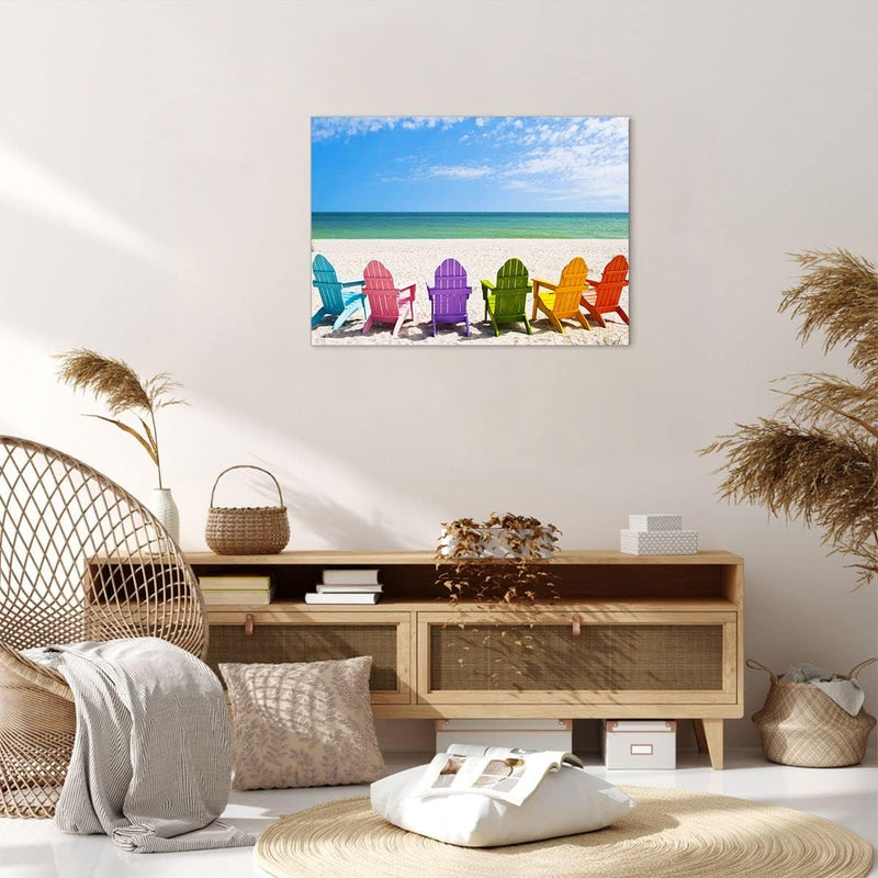 Bilder auf Leinwand Sunbed ufer florida Sommer Leinwandbild 70x50cm Wandbilder Dekoration Wohnzimmer