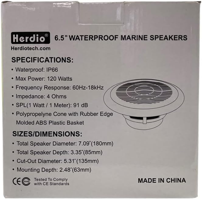 Herdio 6,5 Zoll 120 Watt Bluetooth Deckenlautsprecher, wasserdichte Einbaulautsprecher, Bündige Mont