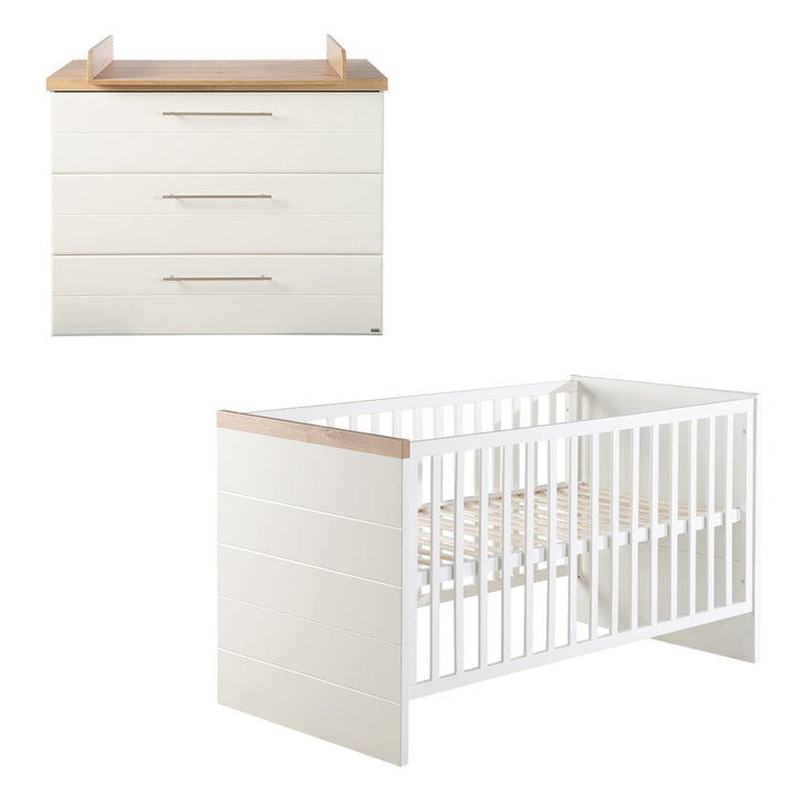 roba Babyzimmer‚ Nele‘ 2-teilig, inkl. Kombi-Kinderbett 70 x 140 cm, Wickelkommode breit Kinderzimme