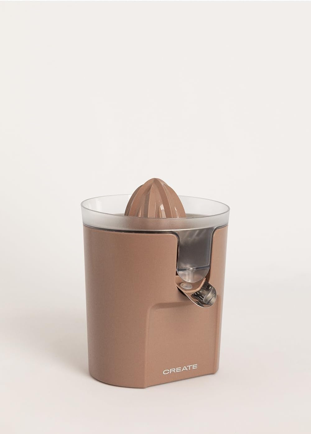 CREATE/JUICER STUDIO/Elektrische Zitruspresse in Mokka/Spritzfrei, 230ml Behälter, Fruchtfleischfilt