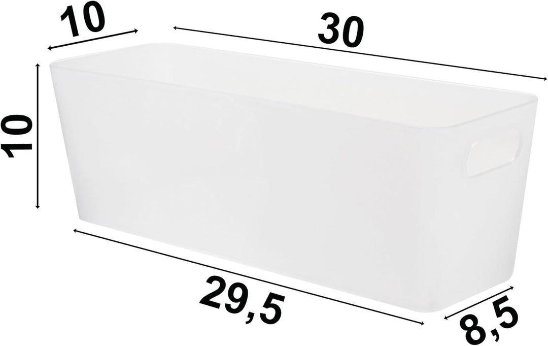 3x Ordnungsbox 10 cm hoch - milchig-transparent 30x10x10cm 2 Liter - mit Beschriftungsclip Ordnungsk