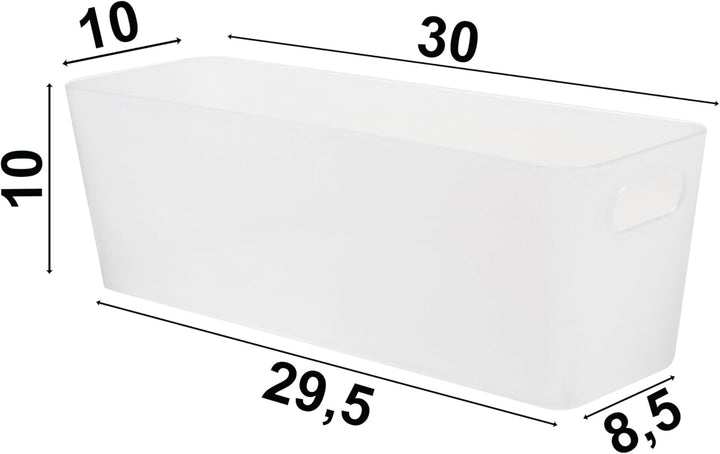 3x Ordnungsbox 10 cm hoch - milchig-transparent 30x10x10cm 2 Liter - mit Beschriftungsclip Ordnungsk