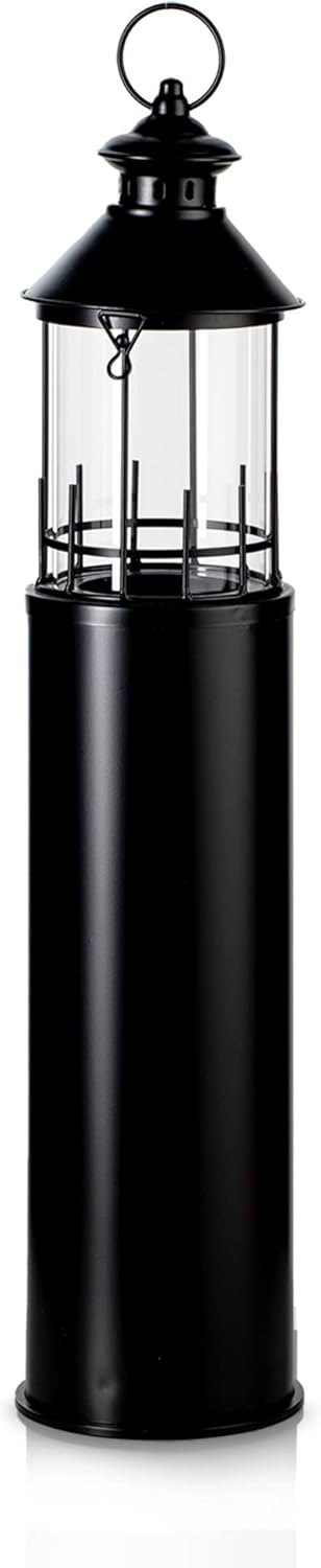 KHG Laterne Leuchtturm 72 cm aus Metall/Glas in schwarz, Kerzenständer, Kerzenhalter, Outdoor und In