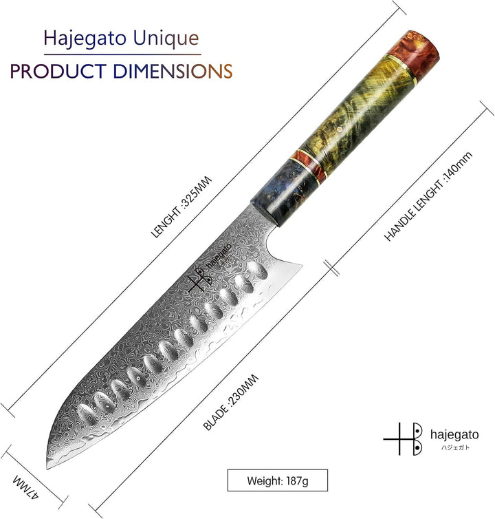 Hajegato Damastmesser - Einzigartiges Griff Kochmesser Profi Japanisches VG10 - 67 Schichten Damasts