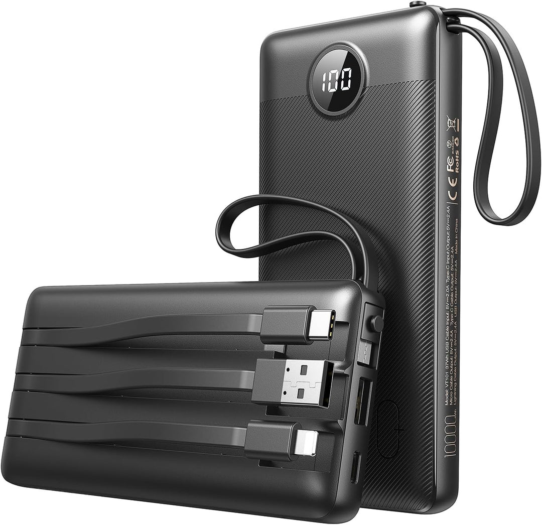Powerbank 10000mAh Power Bank mit Kabel VEEKTOMX USB C Powerbank Externe Handyakkus mit 5 Ausgängen