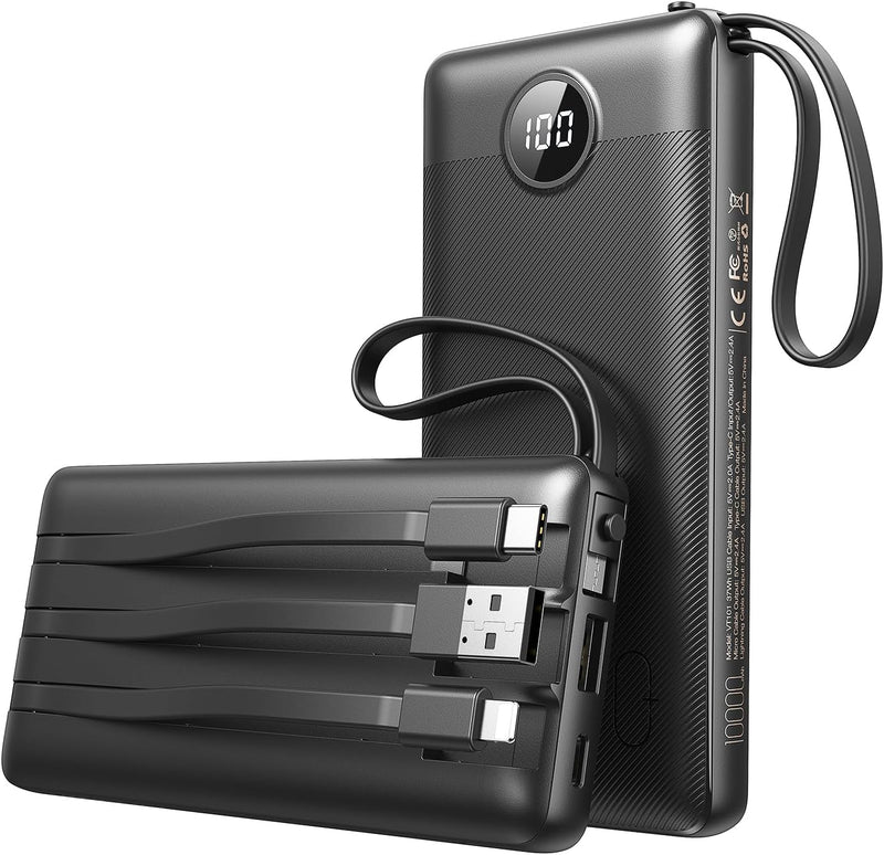 Powerbank 10000mAh Power Bank mit Kabel VEEKTOMX USB C Powerbank Externe Handyakkus mit 5 Ausgängen