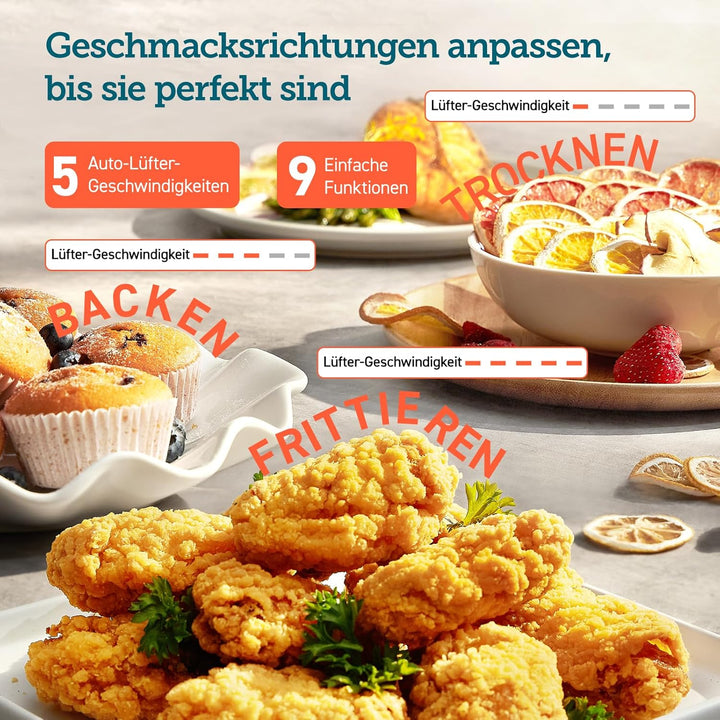COSORI Heissluftfritteuse mit einstellbaren Fanstufen, Turbo Blaze™, 6L(1.4kg) Airfryer, 30-230℃, Jo