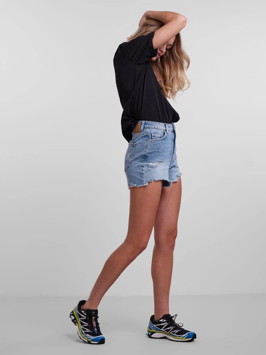 PIECES Damen Pctulla Hw Lb-ba Noos Jeans-Shorts M Light Blue Denim, M Light Blue Denim