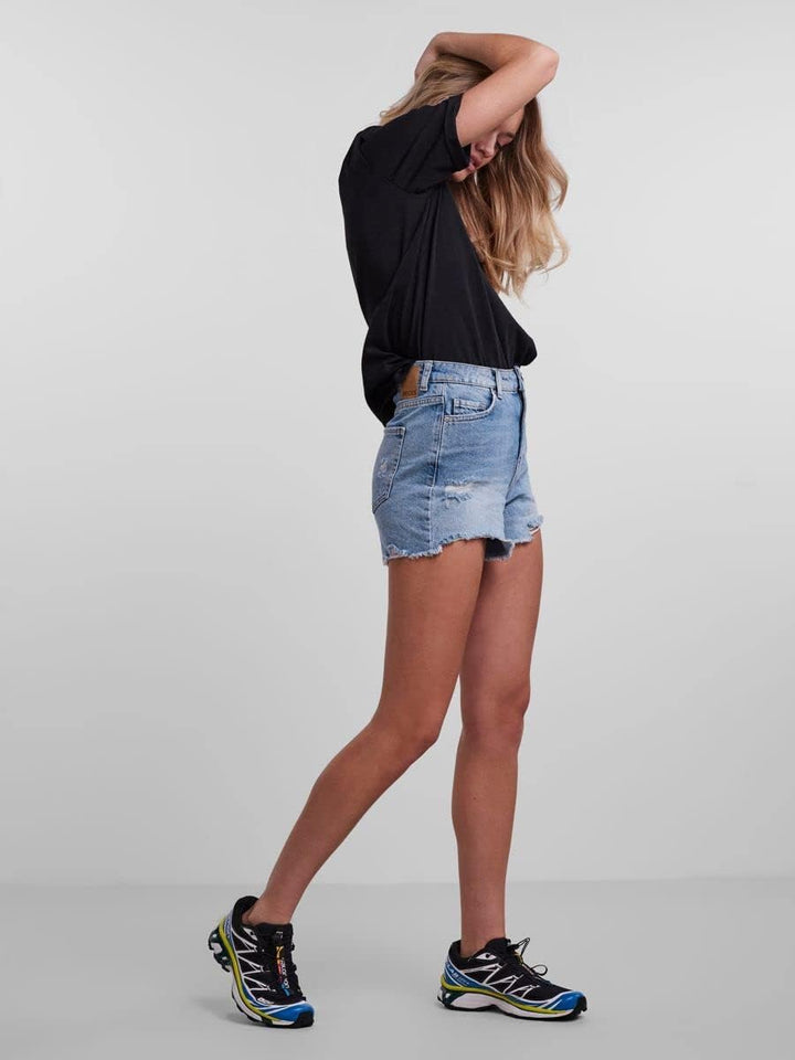 PIECES Damen Pctulla Hw Lb-ba Noos Jeans-Shorts M Light Blue Denim, M Light Blue Denim