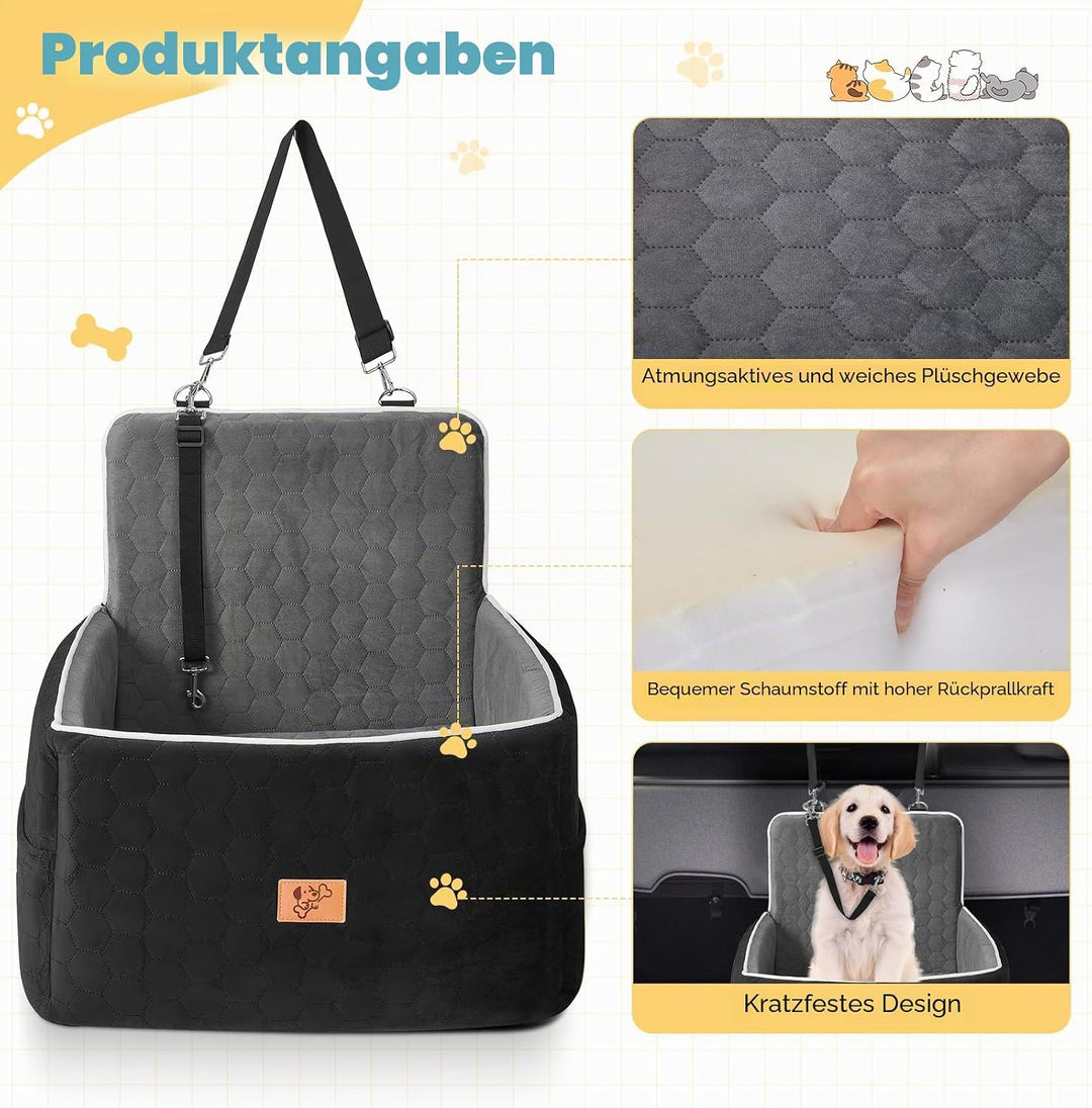 Hunde Autositz für Kleine und Mittelgrosse 52x52x50cm, Abnehmbarer und Waschbarer Sitzerhöhungssitz