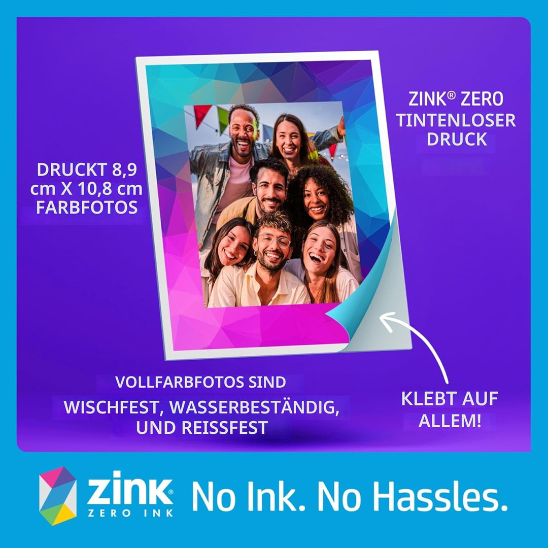 HP Sprocket Fotobox-Maschine Sofort-Farb-Fotodrucker (Pink) Papier-Paket + Zink 3,5 x 4,25” Zink-Sel