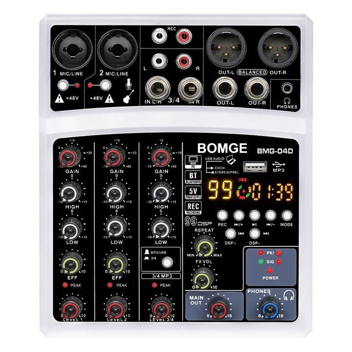 BOMGE DJ-Audio-Mischpult, 4-Kanal, 16 DSP Echo, Sound-Schnittstelle, Mischkonsole, Karaoke, mit MP3,