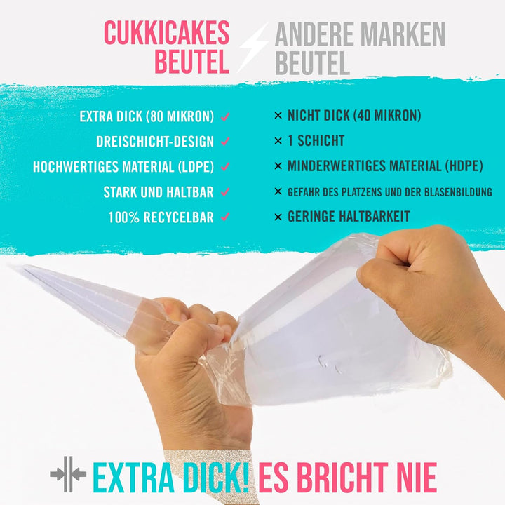 CukkiCakes 100 Stück Profi Einweg Spritzbeutel (Grösse: 30cm/40cm/47cm/53cm) - 100% Recycelbar - Ext