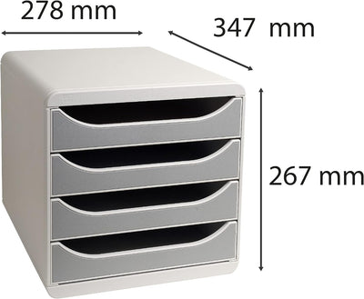 Exacompta 310041D Premium Ablagebox mit 4 Schubladen für DIN A4+ Dokumente. Belastbare Schubladenbox