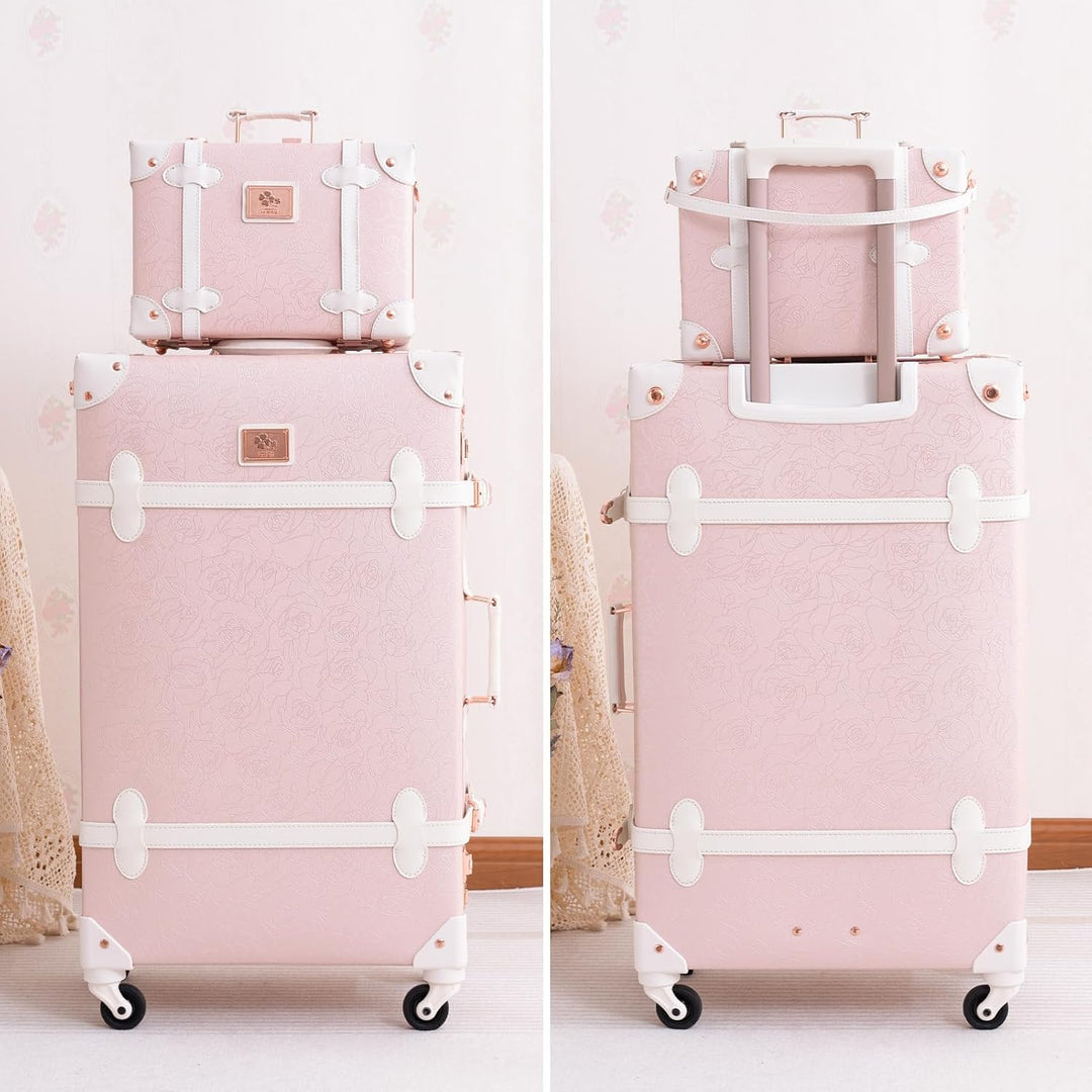 Urecity Koffer Vintage mit 4 Rollen Trolley Koffer Reisekoffer Leicht Retro Hartschalen Koffer 2-Tei