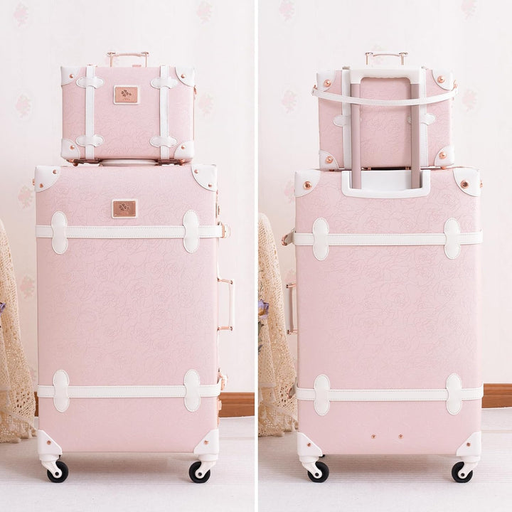 Urecity Koffer Vintage mit 4 Rollen Trolley Koffer Reisekoffer Leicht Retro Hartschalen Koffer 2-Tei