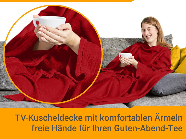 npluseins Decke mit Ärmeln Geschenke für Frauen und Männer 130x180 cm TV Deckenpullover Kuscheldecke