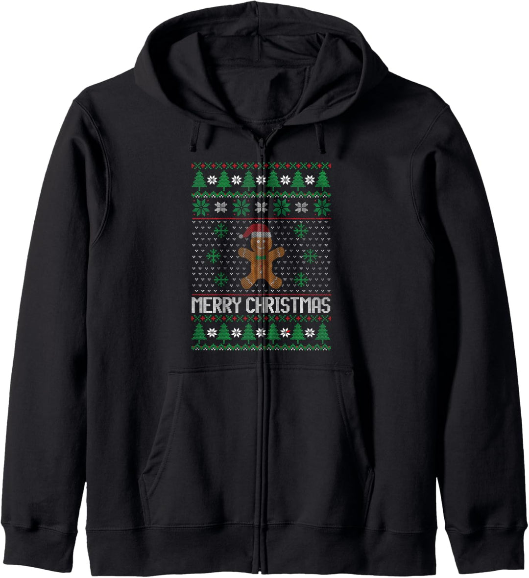 Weihnachten Hässliche Pullover Lebkuchenmann Bäume Schnee Feiertage Kapuzenjacke