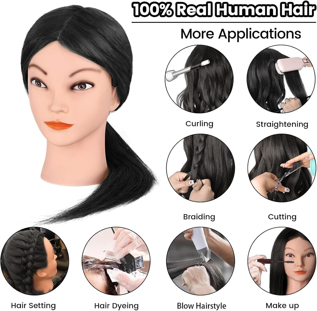 TopDirect Friseur Übungskopf 45cm mit 100% realistischem Kunsthaar, Schwarz Naturschwarz, Naturschwa