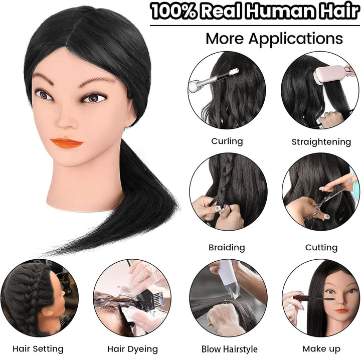 TopDirect Friseur Übungskopf 45cm mit 100% realistischem Kunsthaar, Schwarz Naturschwarz, Naturschwa