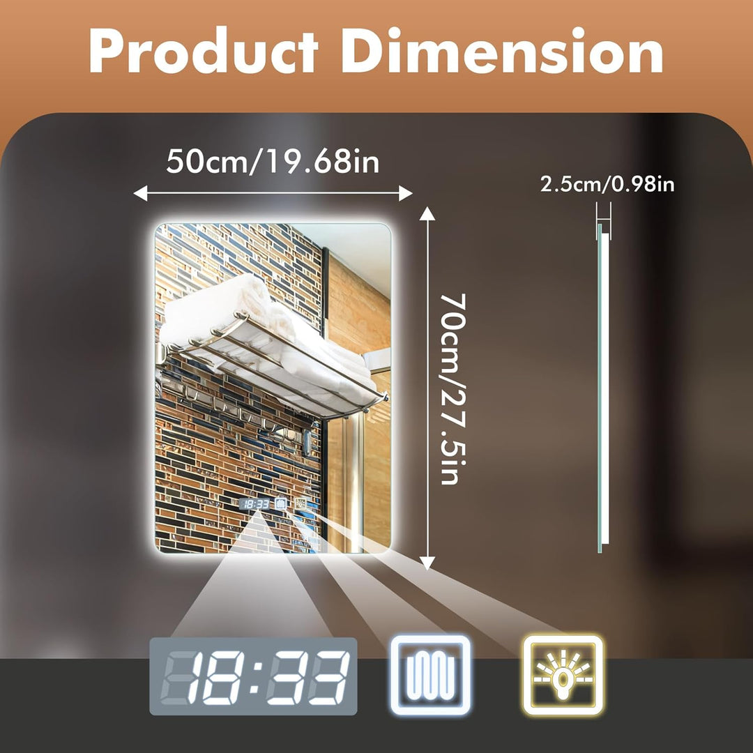 wowspeed Spiegel mit Beleuchtung Bad, Wandspiegel mit Beleuchtung 50cm*70cm, Badspiegel Beleuchtet m